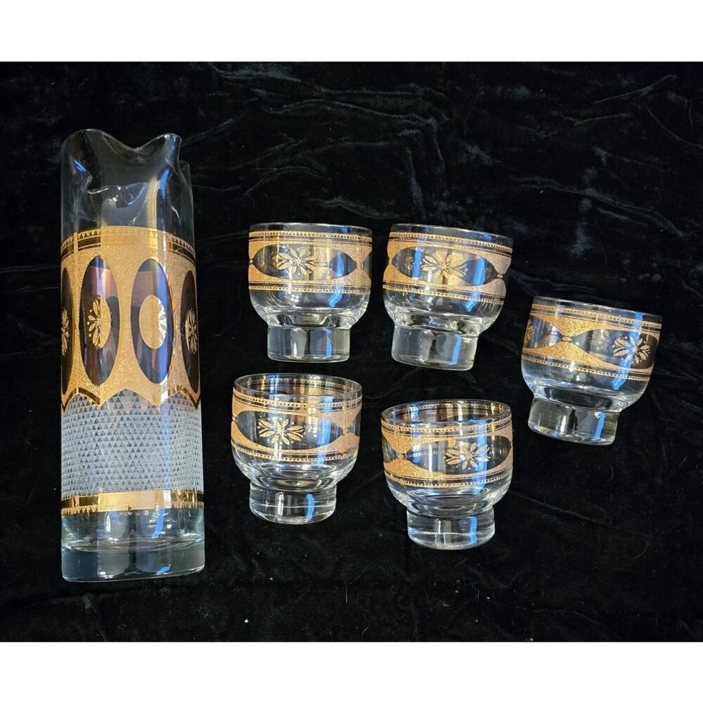 Culver‎ Imperial White Regency Cocktail Set 5 glasses and 1 Pitcher EUC signed